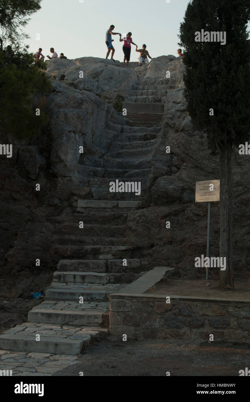 Stairs leading to Areopagus Hill (Mars Hill). Athens, Greece Stock Photo
