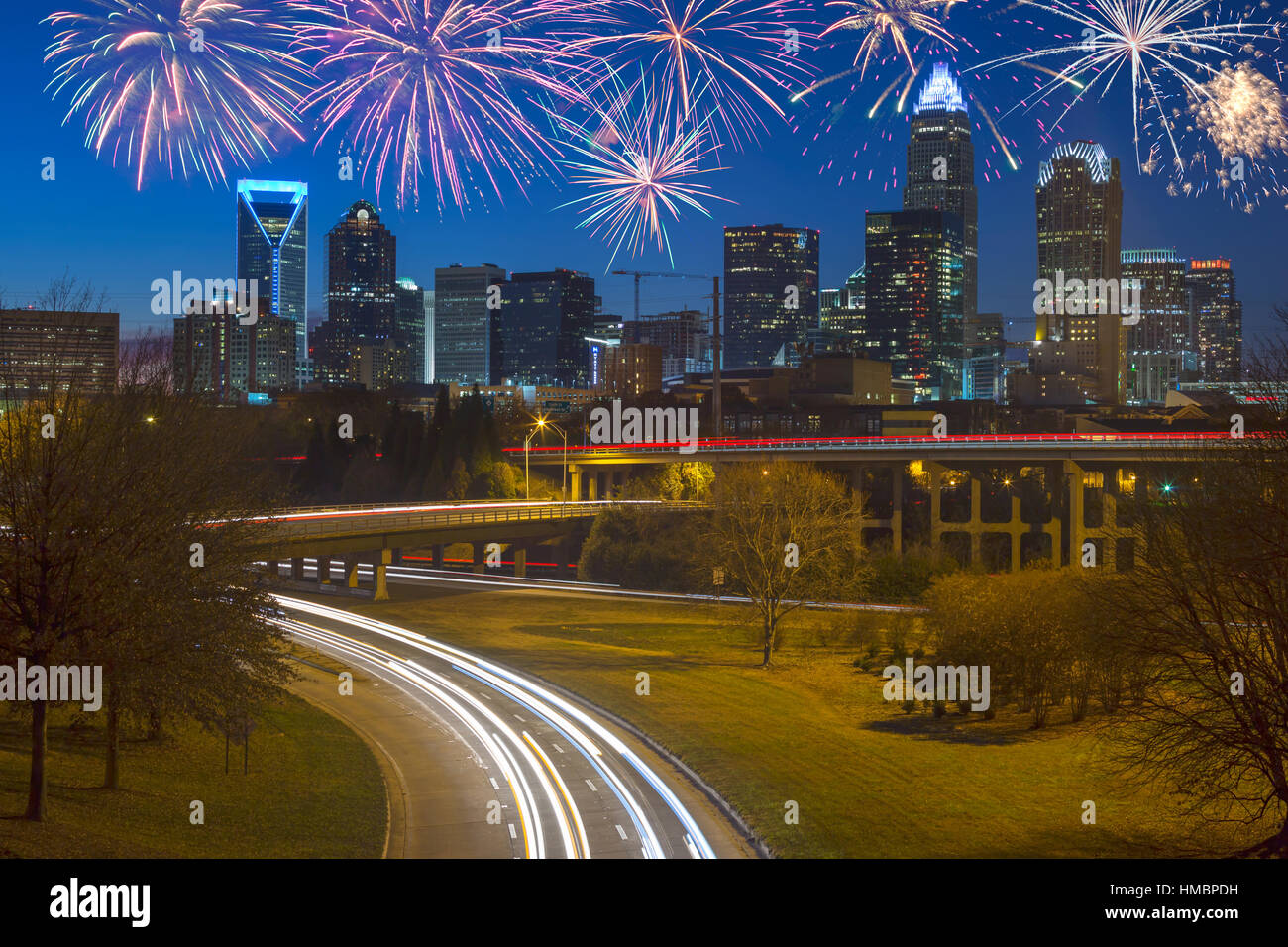 FREEWAYS UPTOWN SKYLINE CHARLOTTE NORTH CAROLINA USA Stock Photo