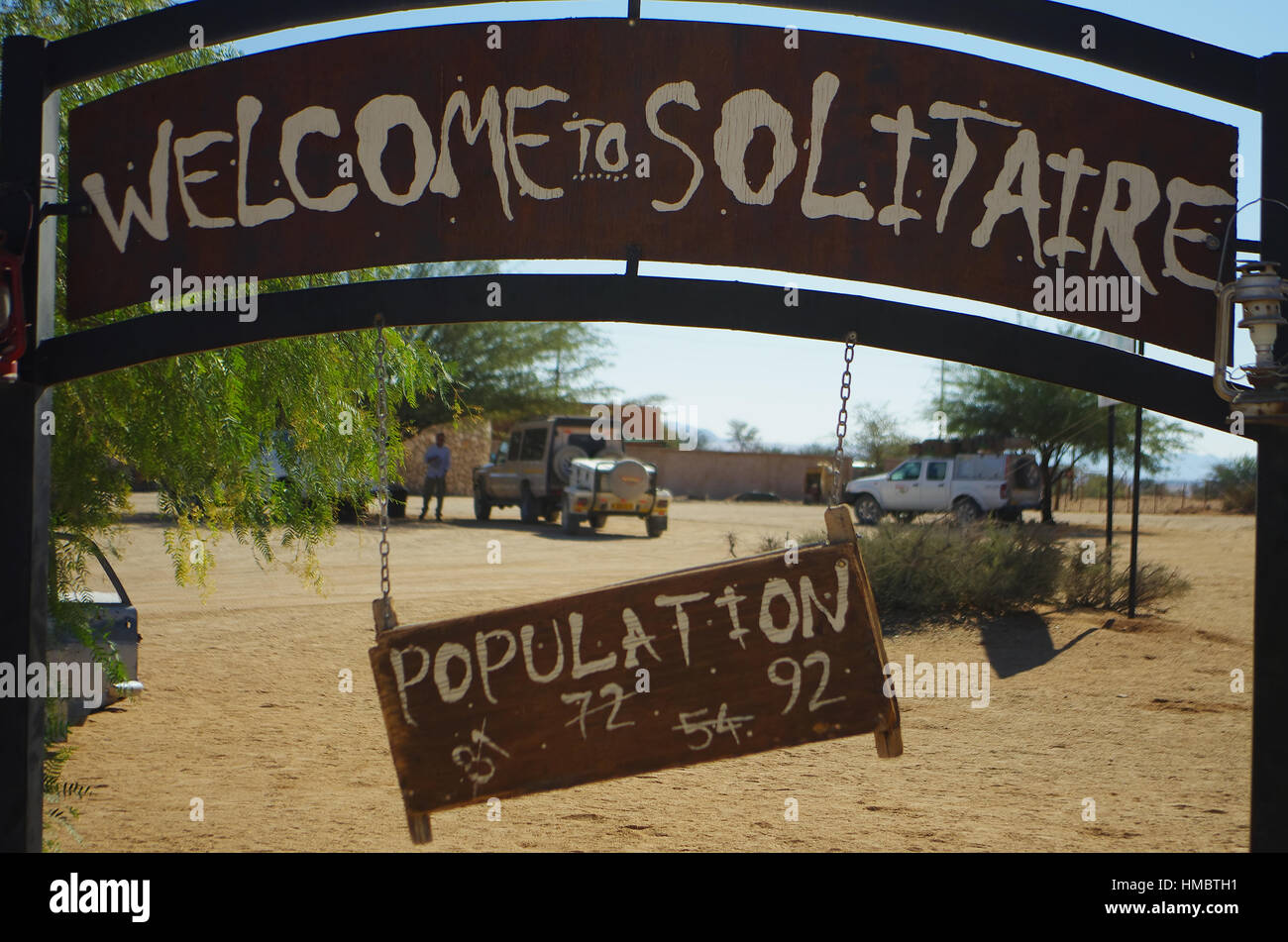 Entrance of Solitaire, Namibia. Population changes Stock Photo Alamy