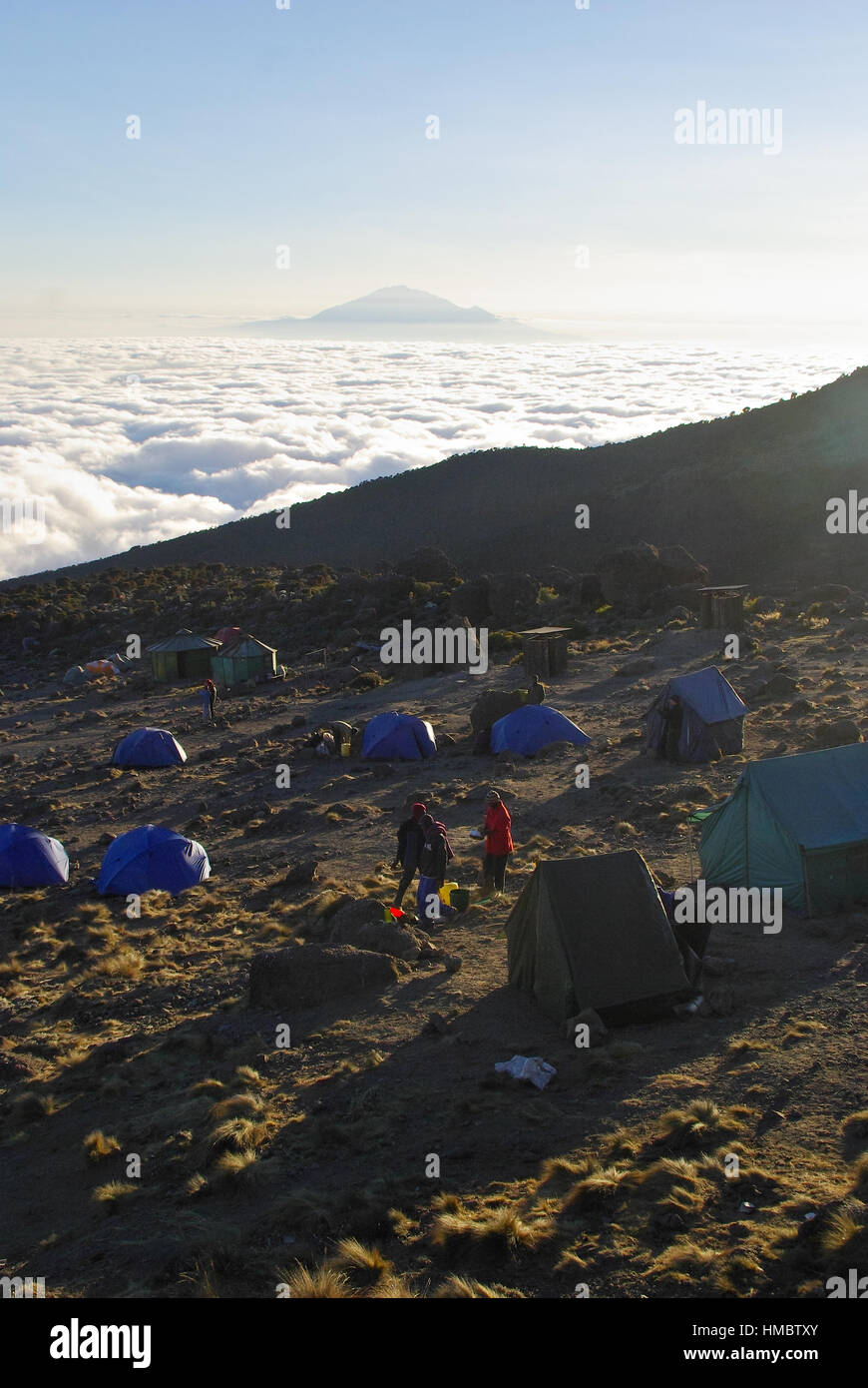 MOSHI,TZ - CIRCA  AUGUST 2010 - Sunset at Barranco camp on Kilimanjaro Stock Photo