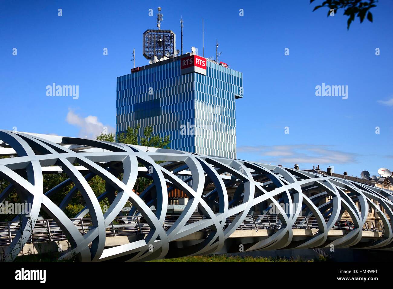 In background - tower building of Headquarters of RTS - French language  Swiss public broadcasting station Radio Télévision Suisse, in foreground  Hans Stock Photo - Alamy