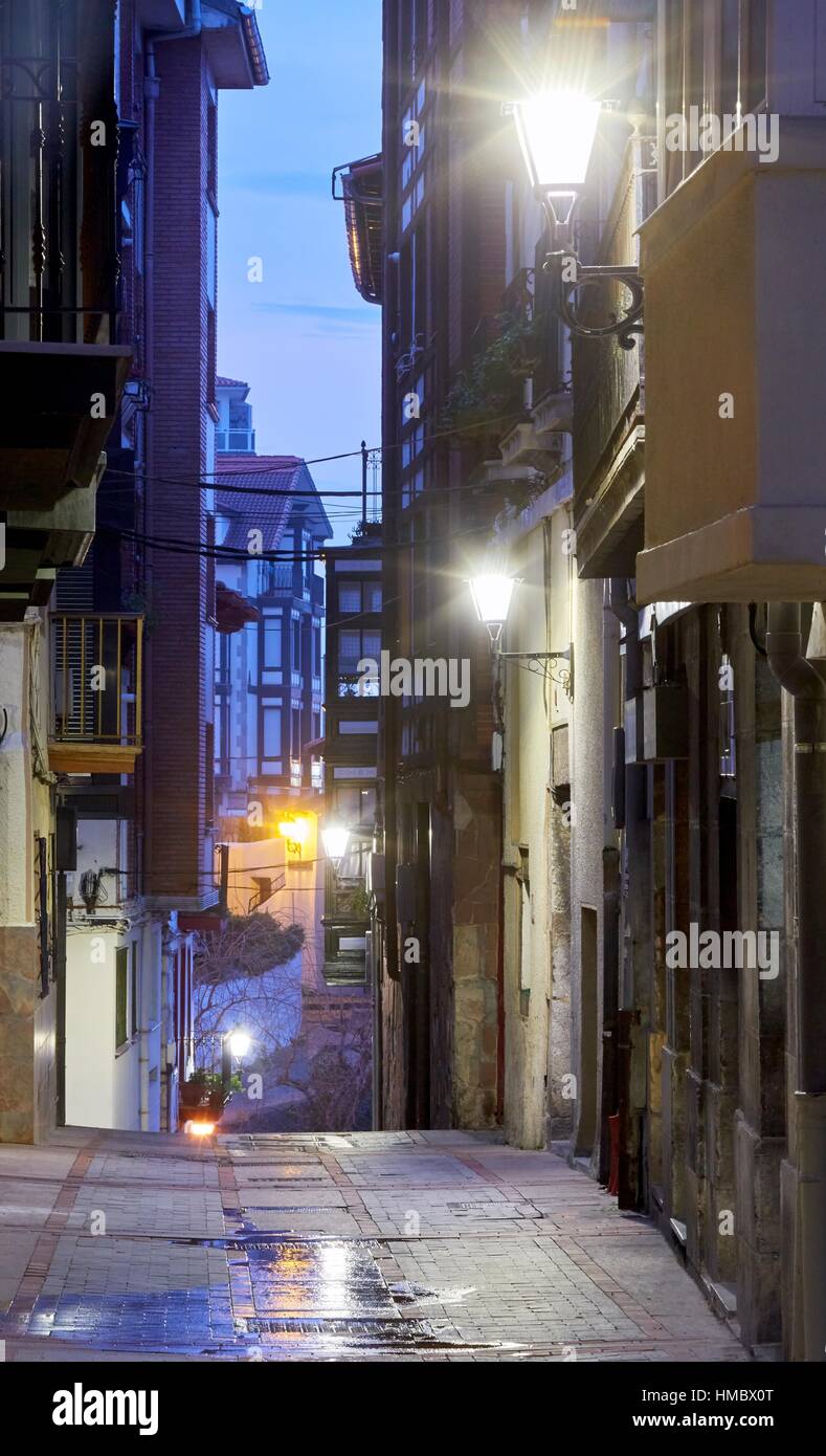 Streetlamp, exterior lighting, Mundaka. Bizkaia. Basque Country. Spain Stock Photo
