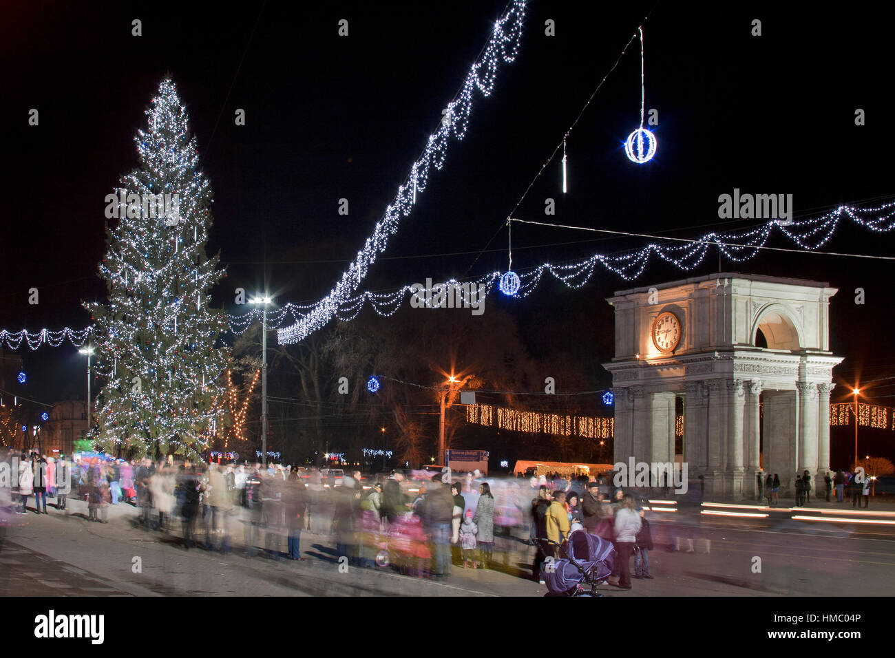 Christmas three on the main square of Chisinau, Moldova Stock Photo
