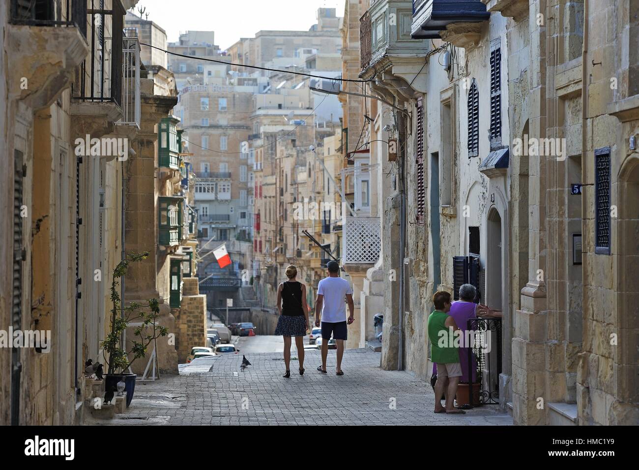 alley leading to St. Christopher´s Street, near Lower Barakka Gardens, Valletta, Malta, Southern Europe. Stock Photo