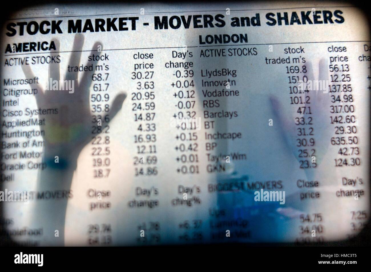 Digital composition of a stock market graph. Movers and shakers