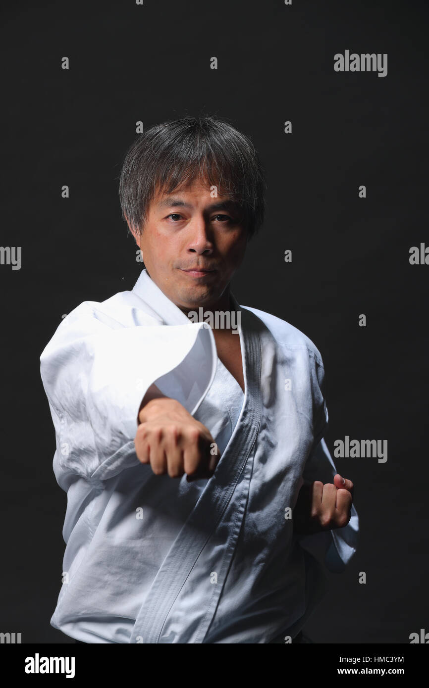 Japanese karate master training Stock Photo Alamy