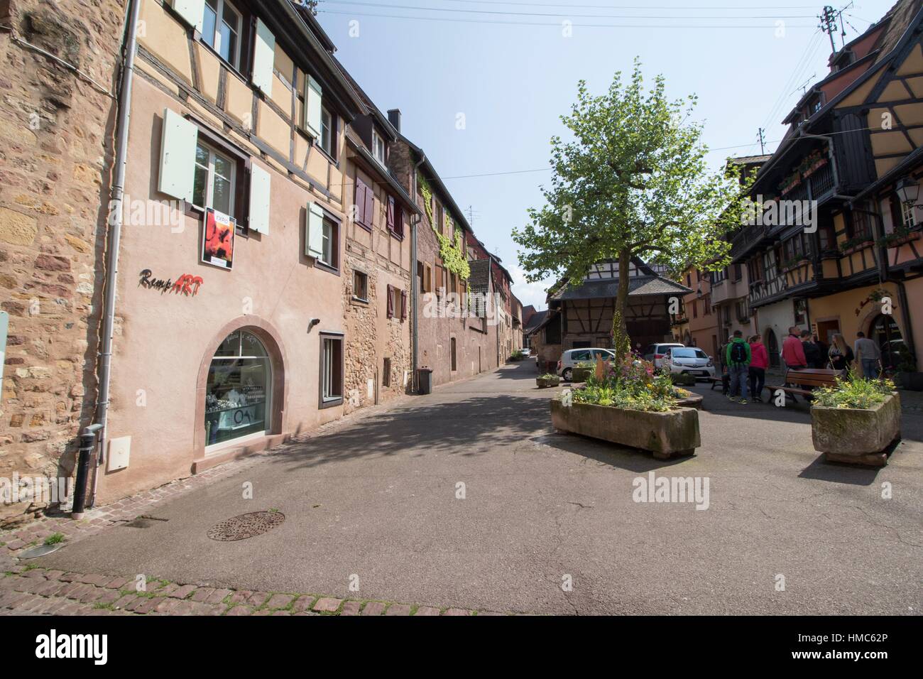 Eguisheim village, traditional colorful houses in Alsace, France Stock