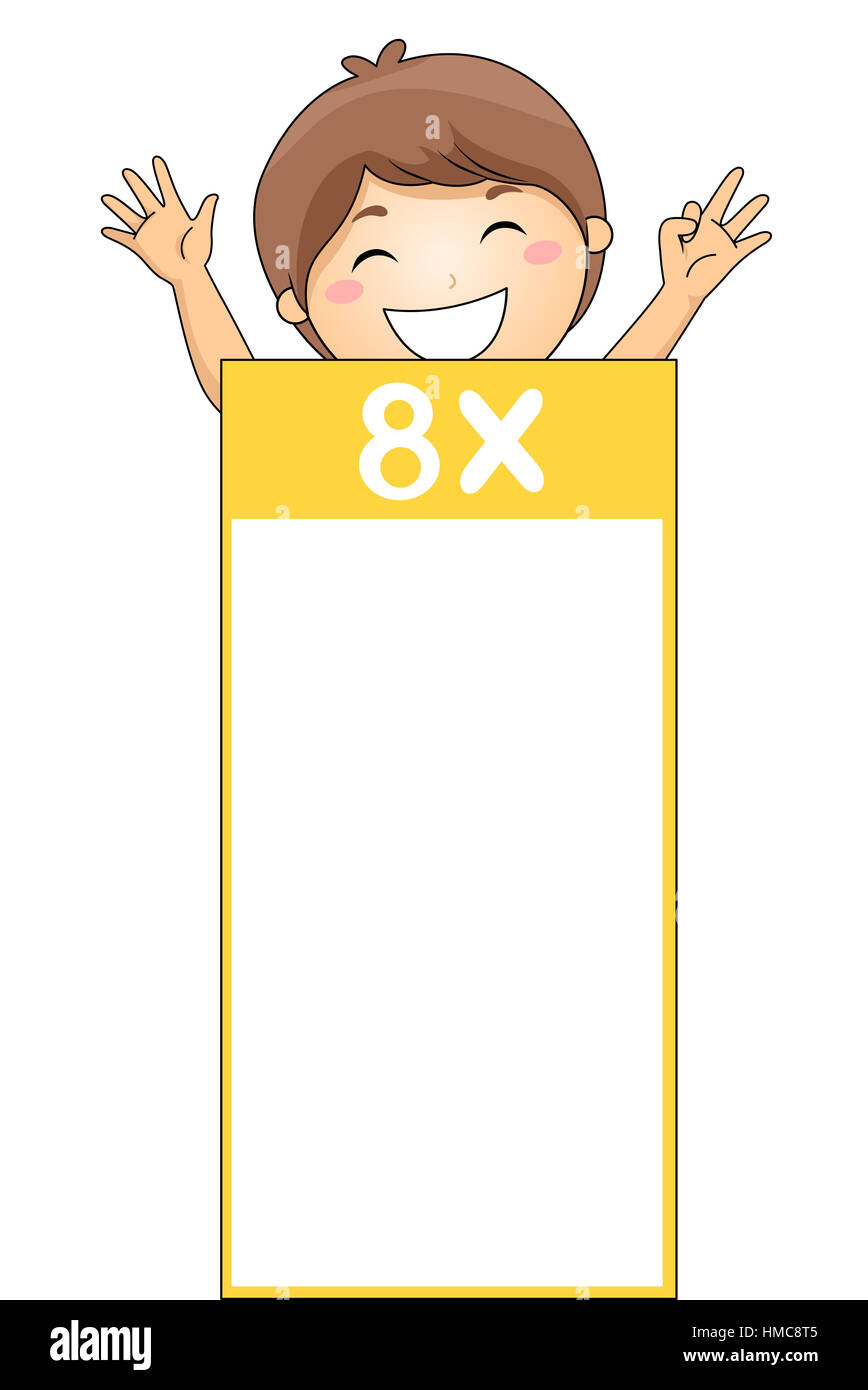 Illustration of a Multiplication Flash Card for Multiples of Eight Stock Photo