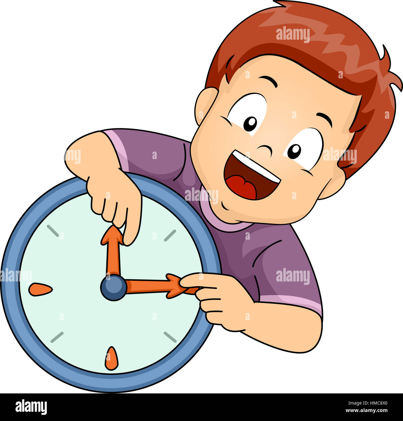 Illustration of a Little Boy Learning to Read the Time on the Clock