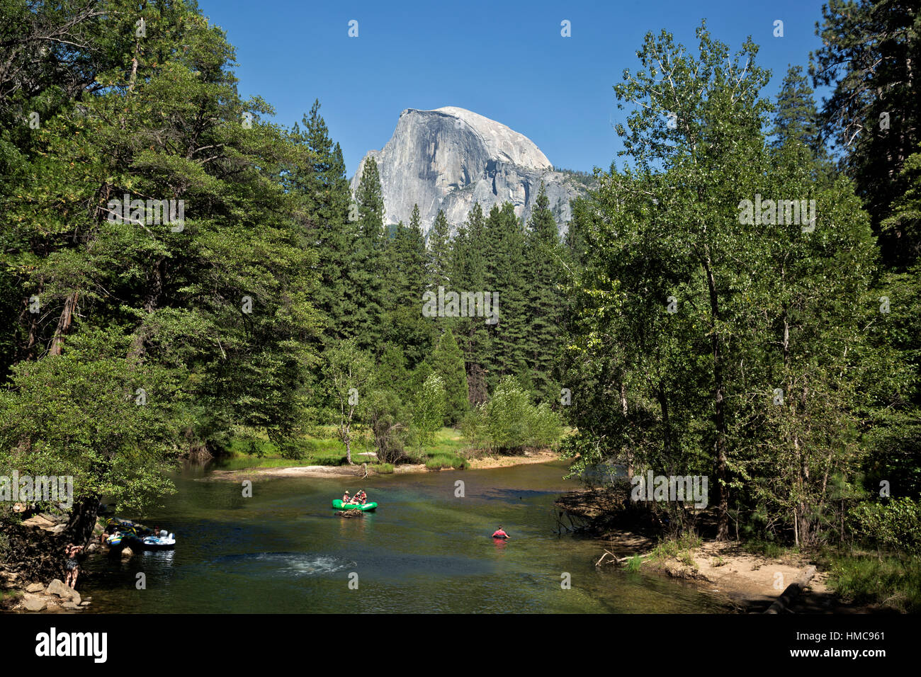 California Rafters CA02974-00...CALIFORNIA - Rafters on the Merced River with Half Dome in ...