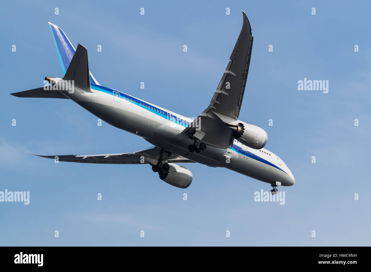 Boeing 787-8 landing to the airport. Stock Photo