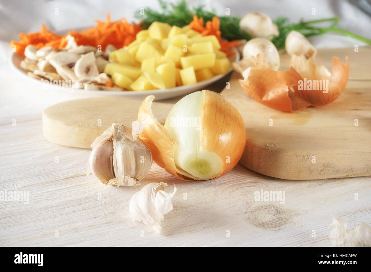 chopped onion and ingredients for soup Stock Photo Alamy