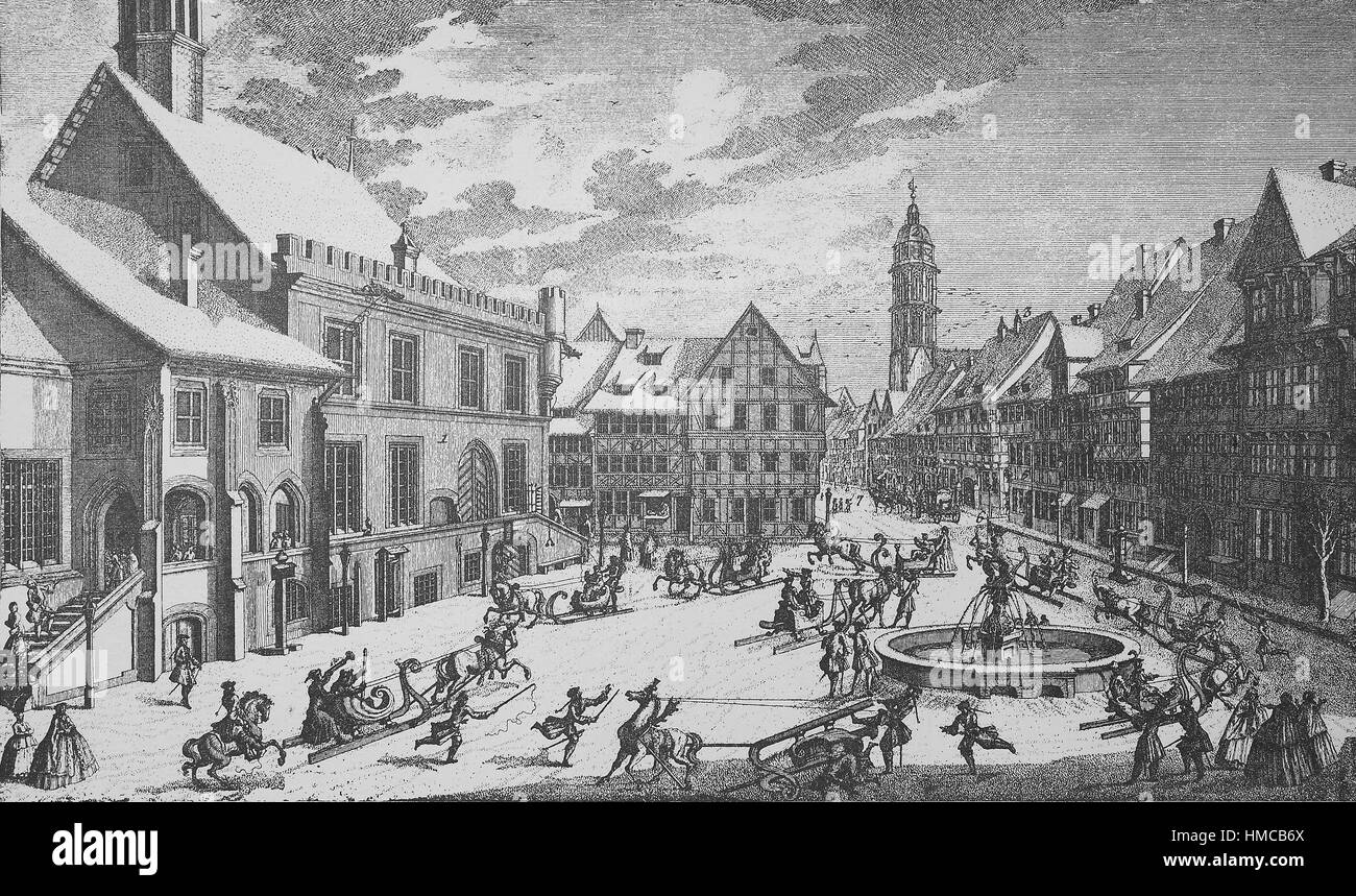 the market square of Goettingen, Germany, 1750, photo or illustration, published 1892, digital improved Stock Photo
