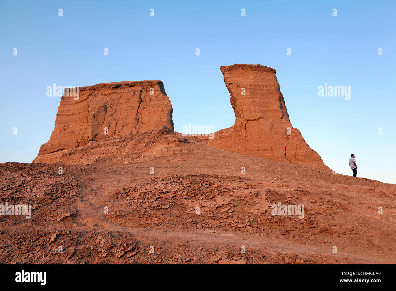 Dasht-e loot desert rocks at sunset, south eastern Iran Stock Photo