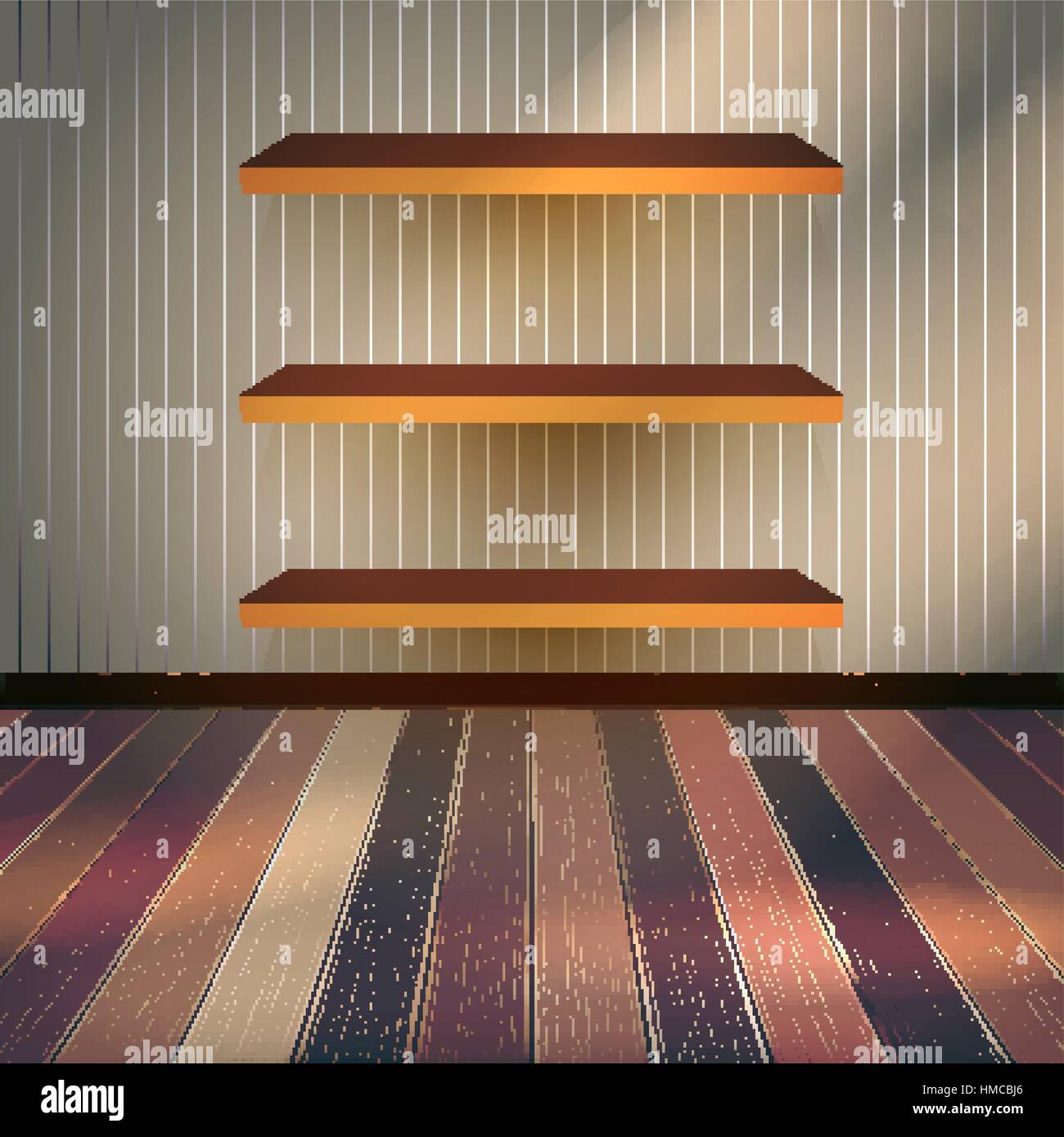 Empty three wood shelf on lines decorative wall. EPS 10 vector Stock ...