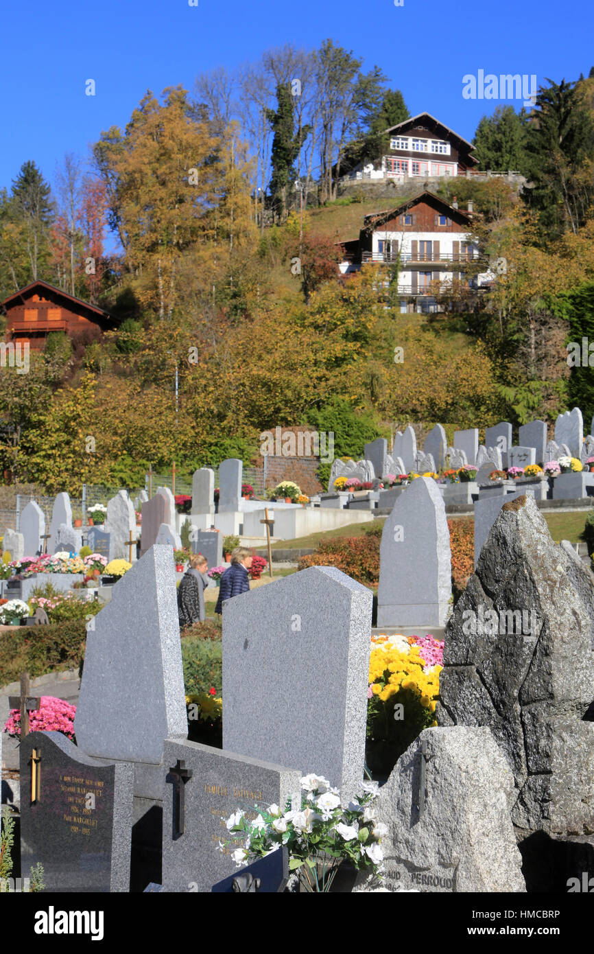 All Saints' day. Saint-Gervais-les-Bains cemetery. Stock Photo