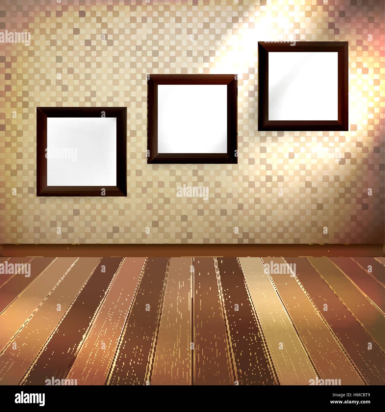 Retro room with three frames for pictures on the wall. EPS 10 vector Stock Vector