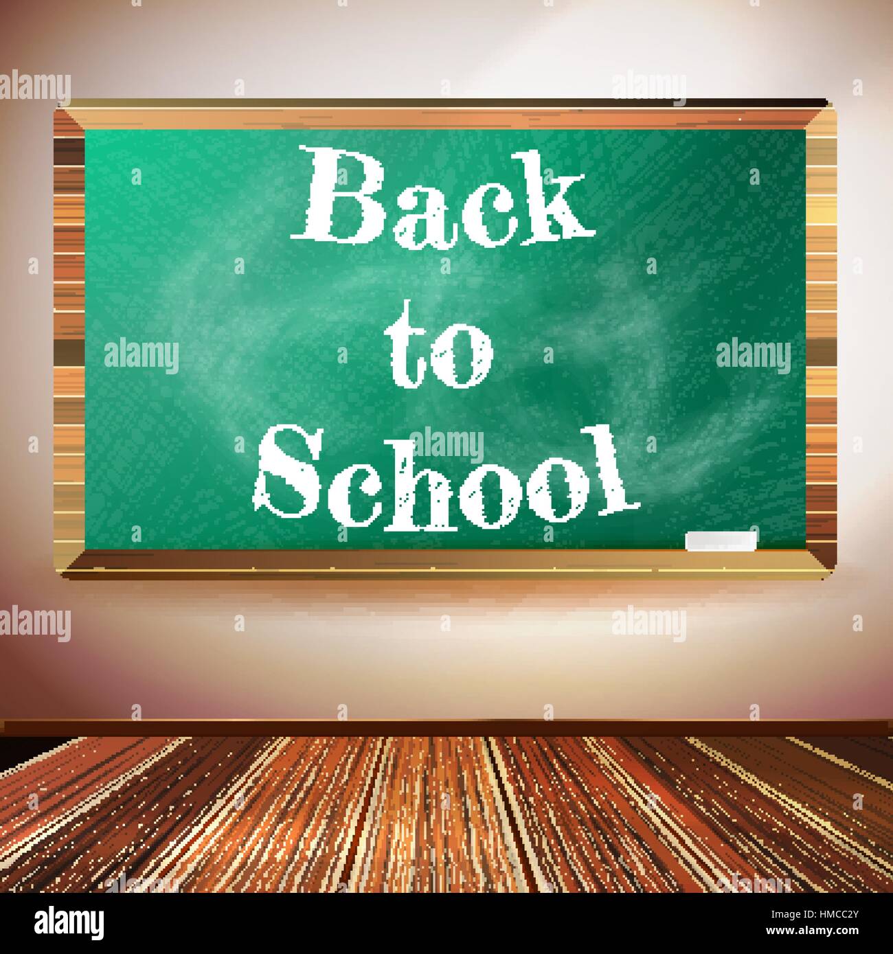 Green school chalkboard in wooden interior with Back to School text ...