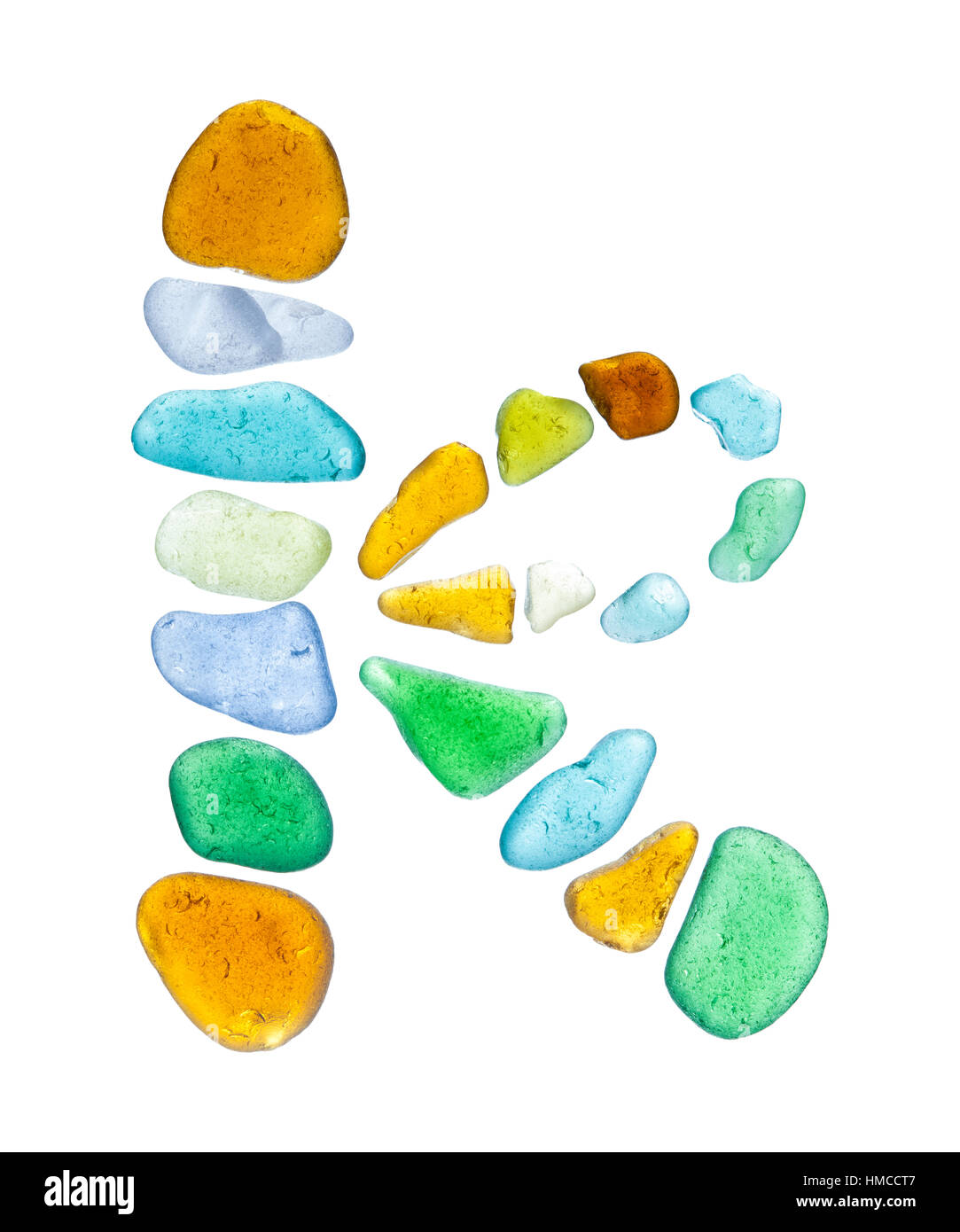 backlit sea glass peices isolated  on white background Stock Photo
