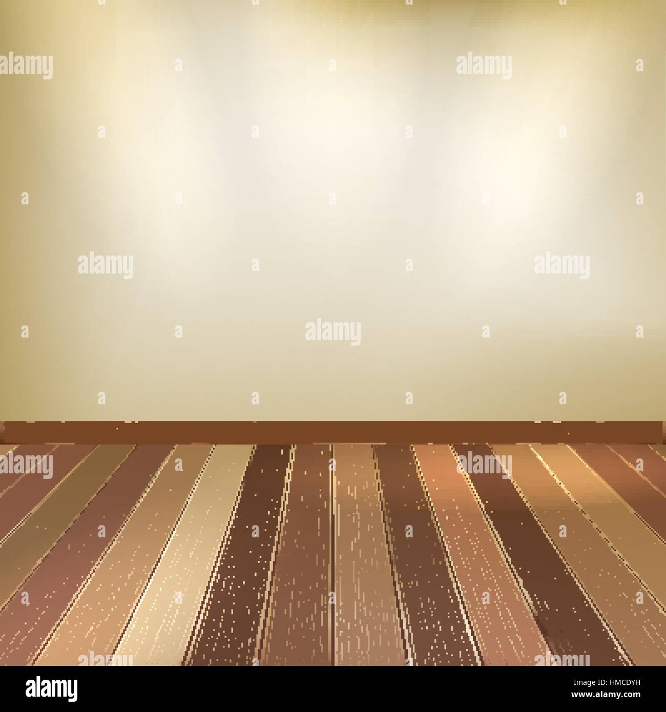 Empty beige wall with spot lights and wooden floor. EPS 10 vector Stock Vector