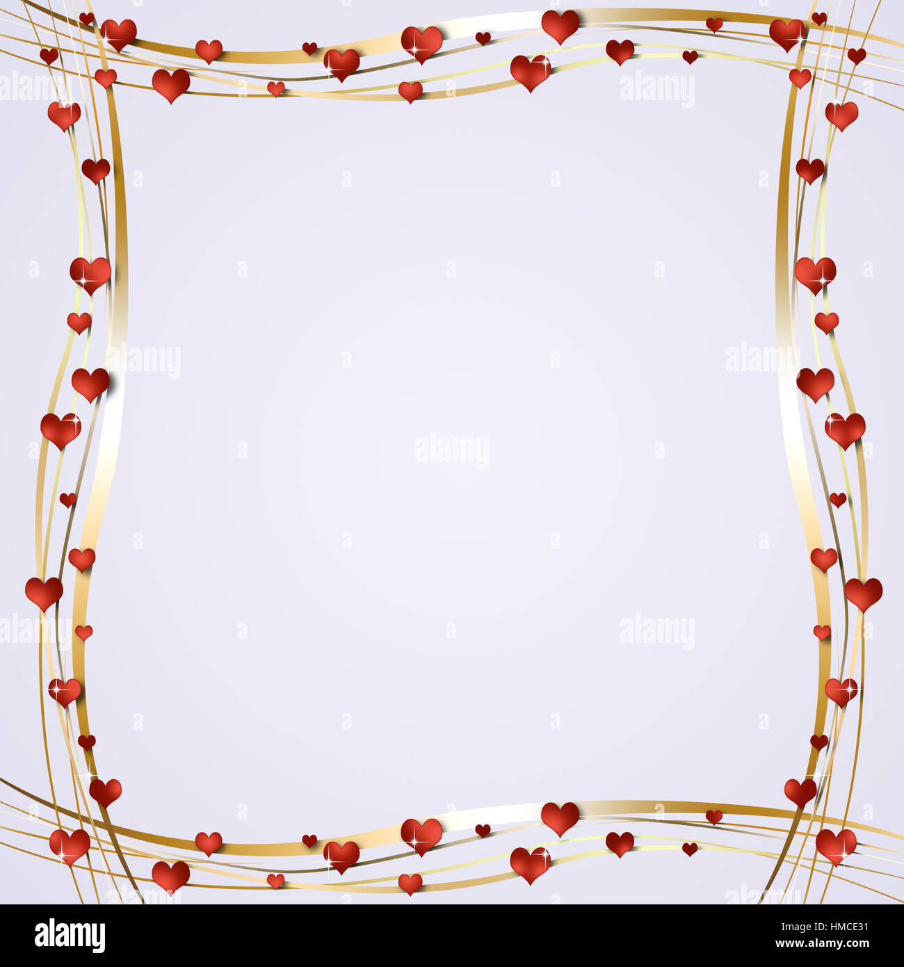 valentines day decoration with golden lines and red hearts Stock Photo