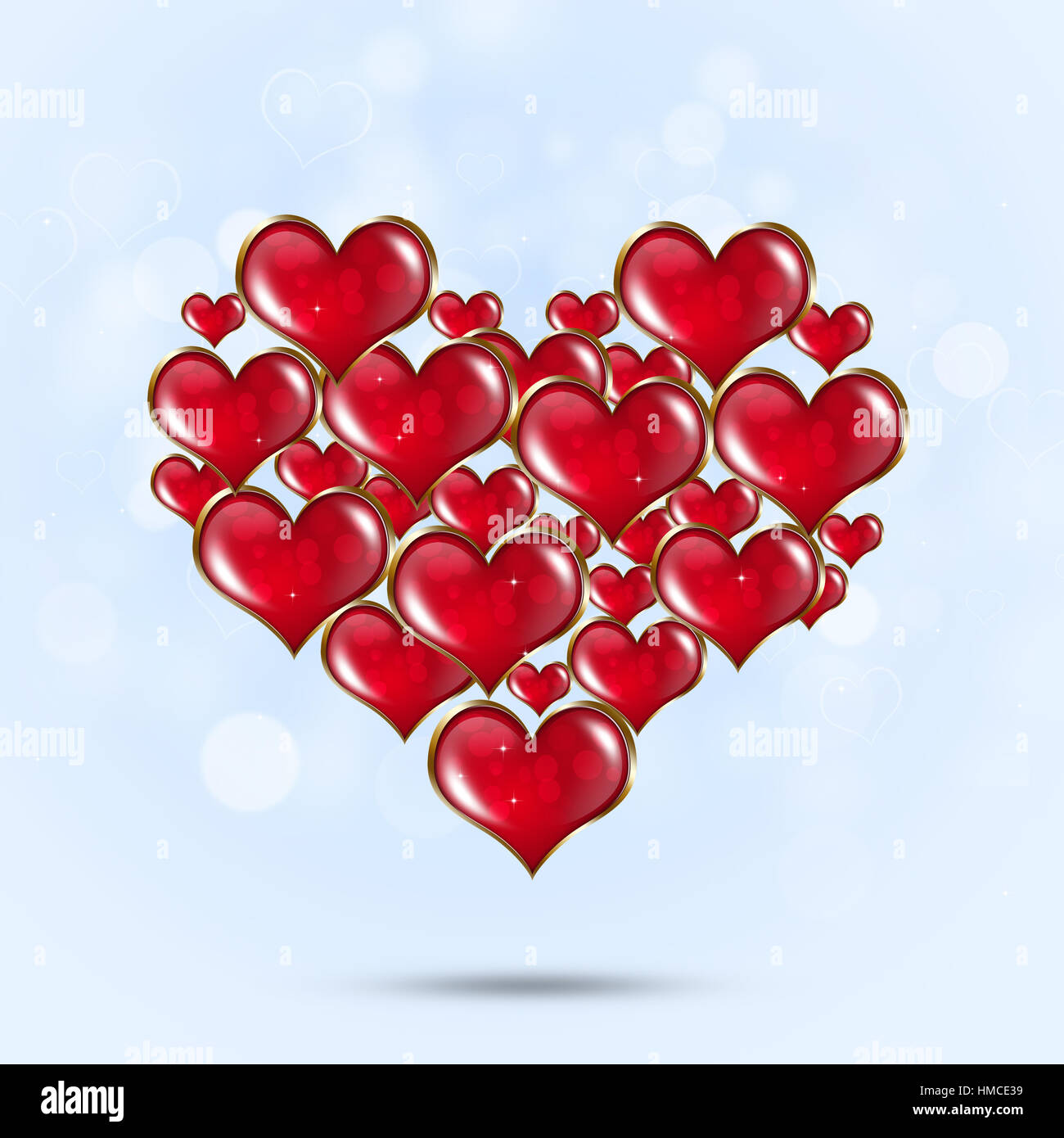 valentines holiday greeting card with red hearts stars Stock Photo