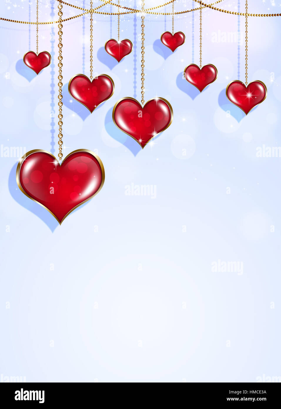 valentines day decoration with red hearts and lights Stock Photo