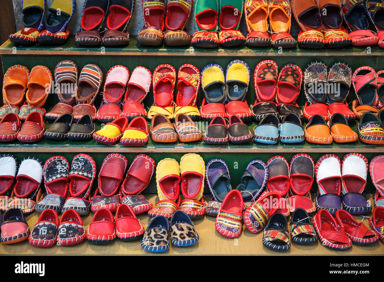 Colorful handmade leather shoes in Turkey Stock Photo - Alamy