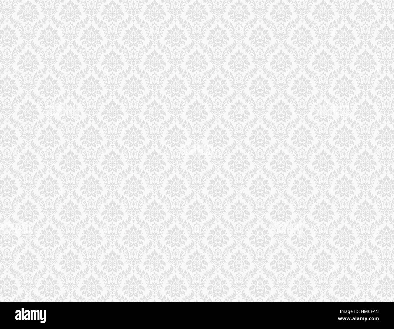 White damask wallpaper with floral patterns Stock Photo