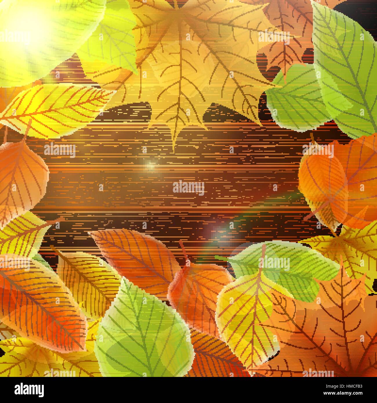 Autumn Leaves over wooden background With copy space. plus EPS10 vector ...