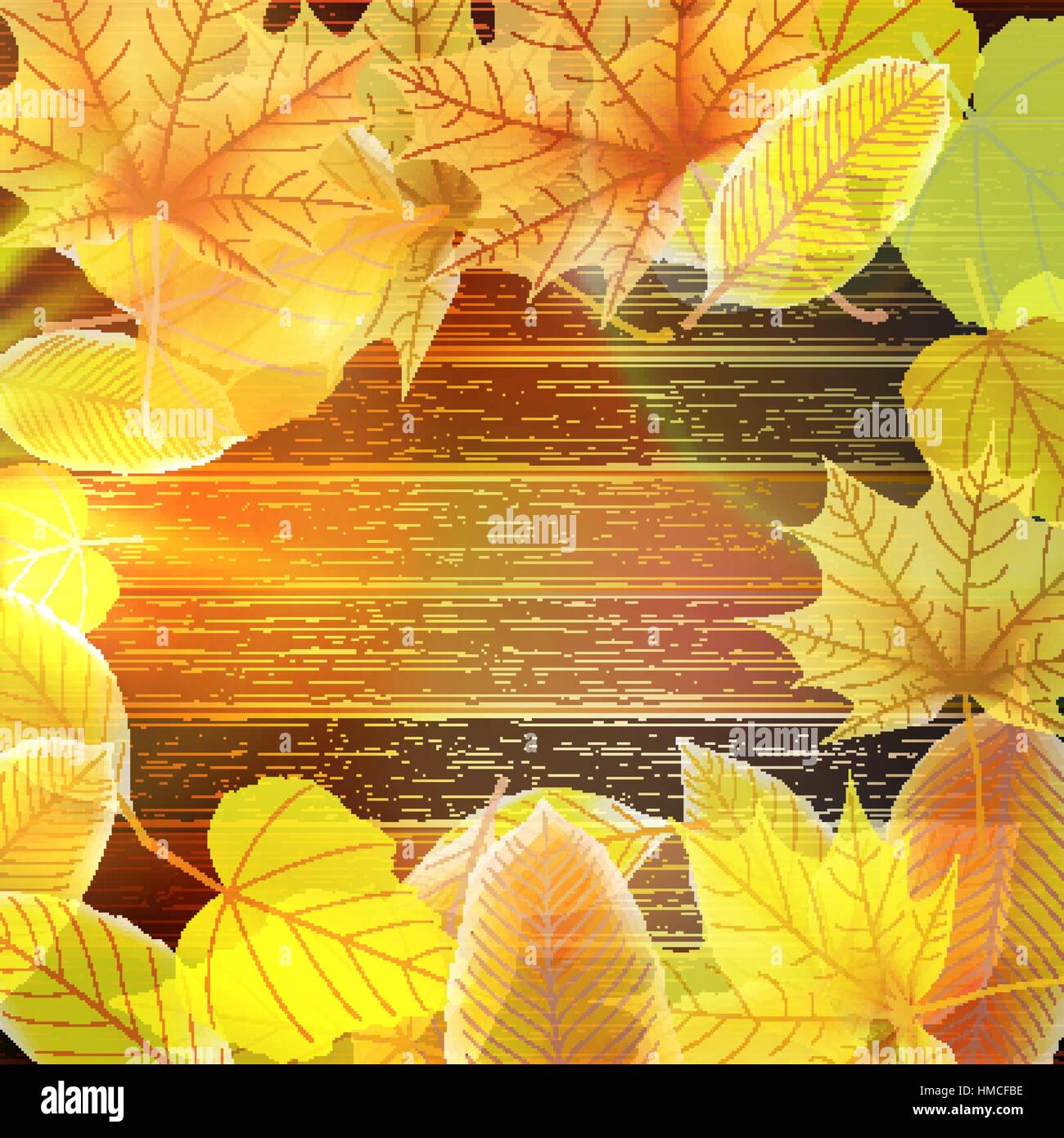 Autumn Leaves over wooden background With copy space. plus EPS10 vector ...