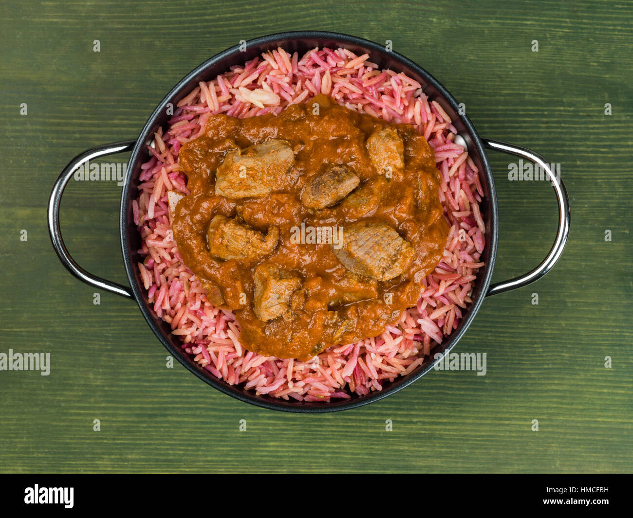 Indian Style Lamb Rogan Josh Curry With Pilau Rice Stock Photo Alamy