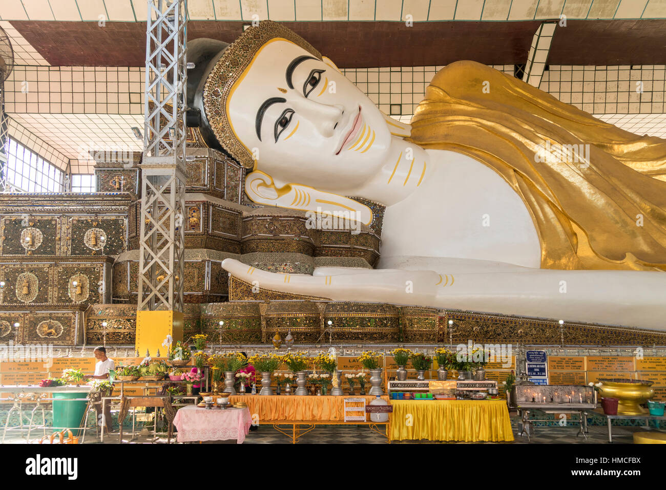 the giant reclining Shwethalyaung Buddha in Bago, Myanmar, Asia Stock Photo
