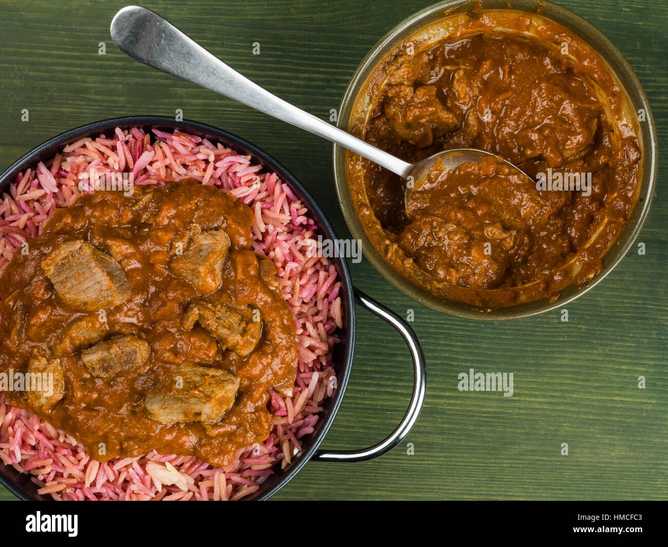Indian Style Lamb Rogan Josh Curry With Pilau Rice Stock Photo Alamy