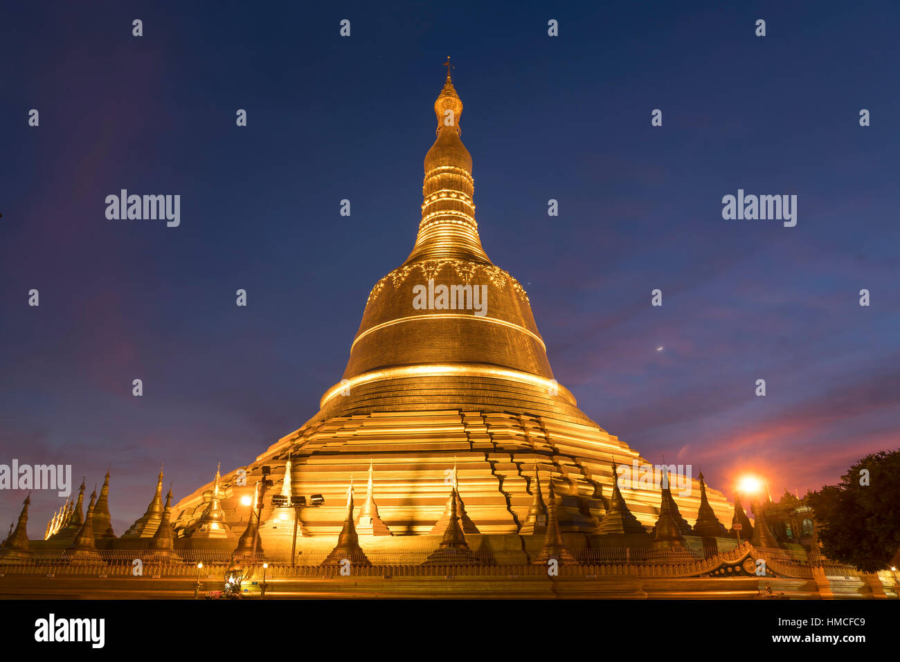 Shwemawdaw Pagoda at dusk, in Bago, Myanmar, Asia Stock Photo