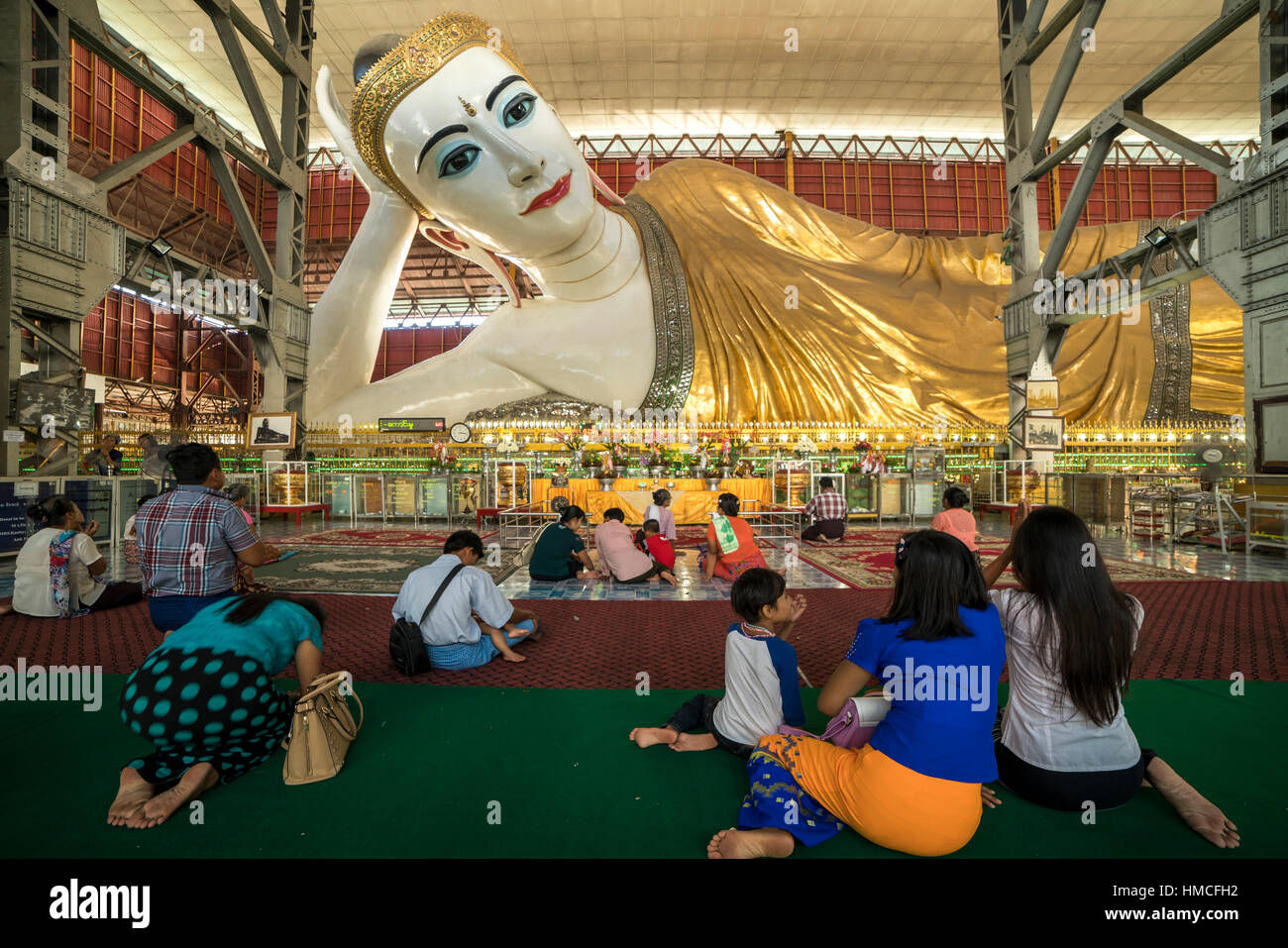 giant reclining buddha of the Chauk Htat Gyi Pagoda in Yangon  or Rangoon, Myanmar, Asia Stock Photo