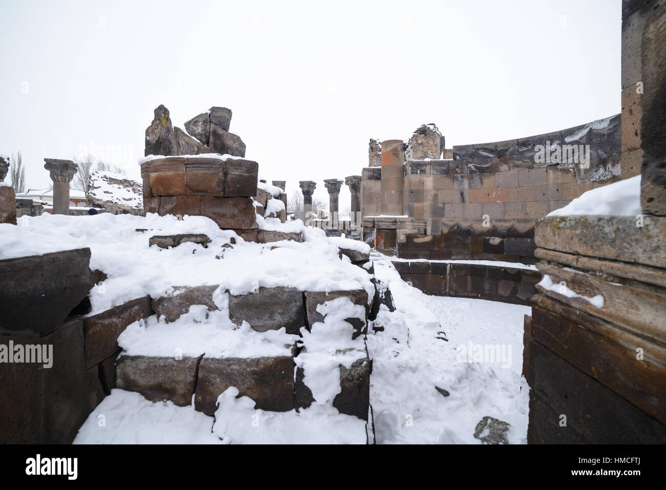 Zvarnotz romanian temple ruins in surroundings of Yerevan, Armenia. Stock Photo