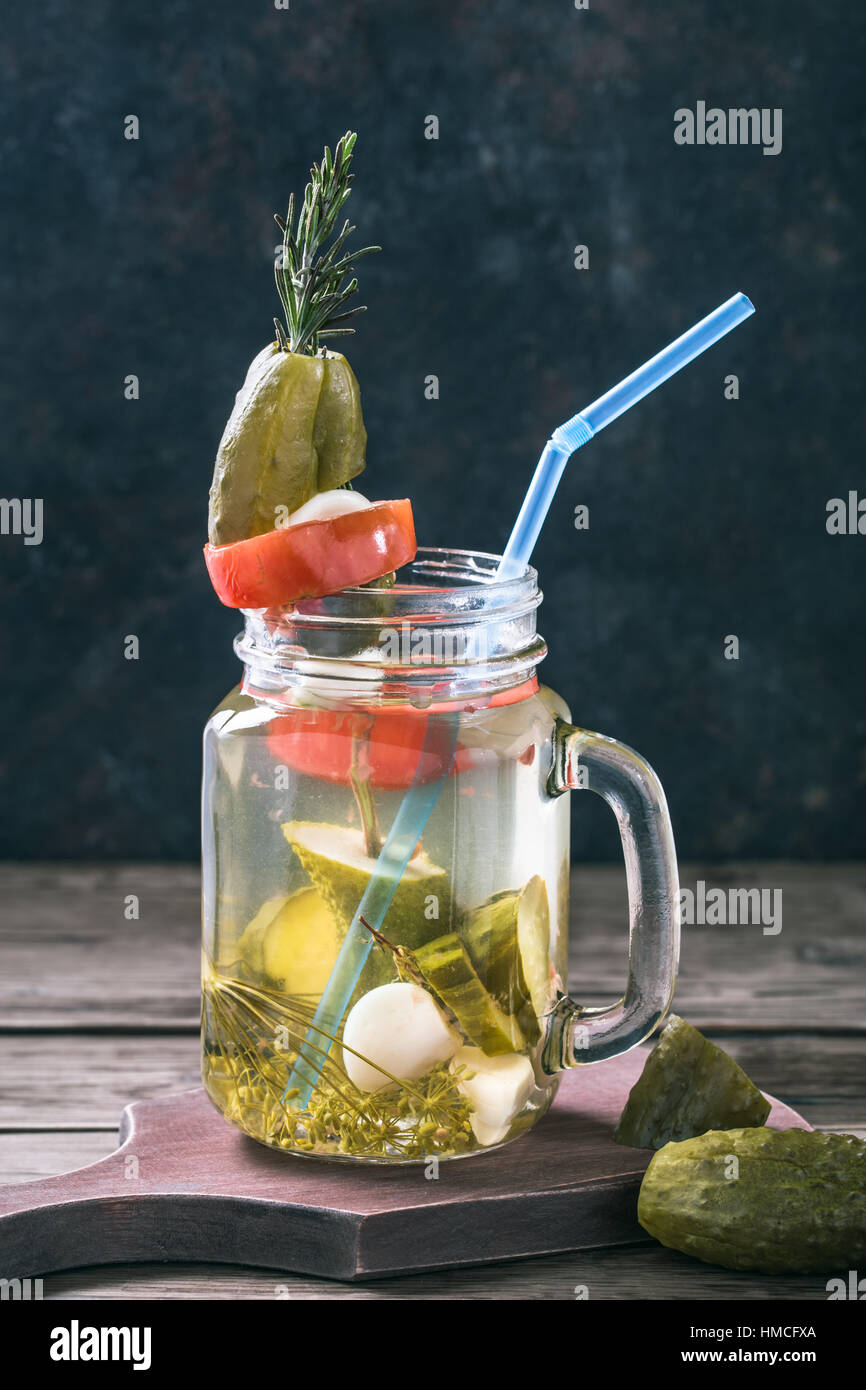 Jar of pickled cucumber brine Stock Photo