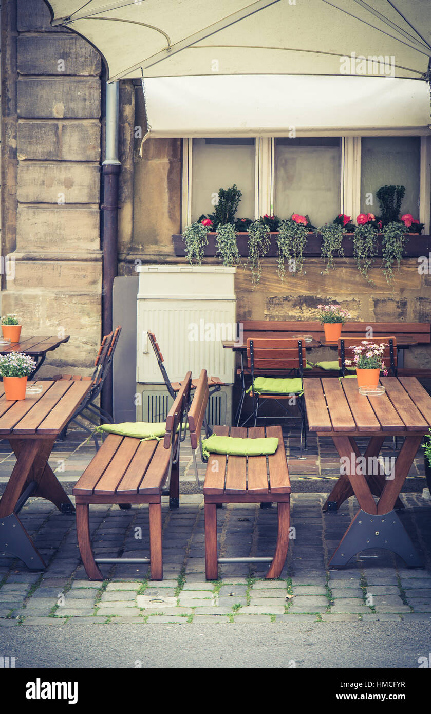 Street cafe tables outdoor Stock Photo Alamy