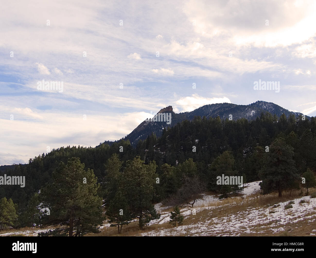 A view of the first Flatiron in the City of Boulder Open Space and Mountain Parks. Stock Photo