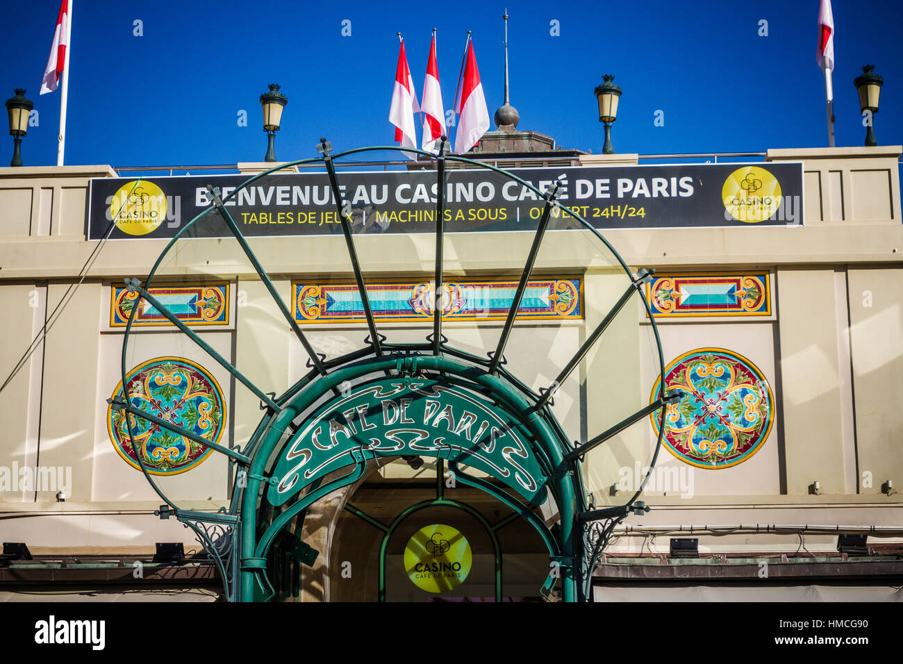Art nouveau entrance, Casino Cafe de Paris, Place du Casino, Monte Carlo, Monaco Stock Photo