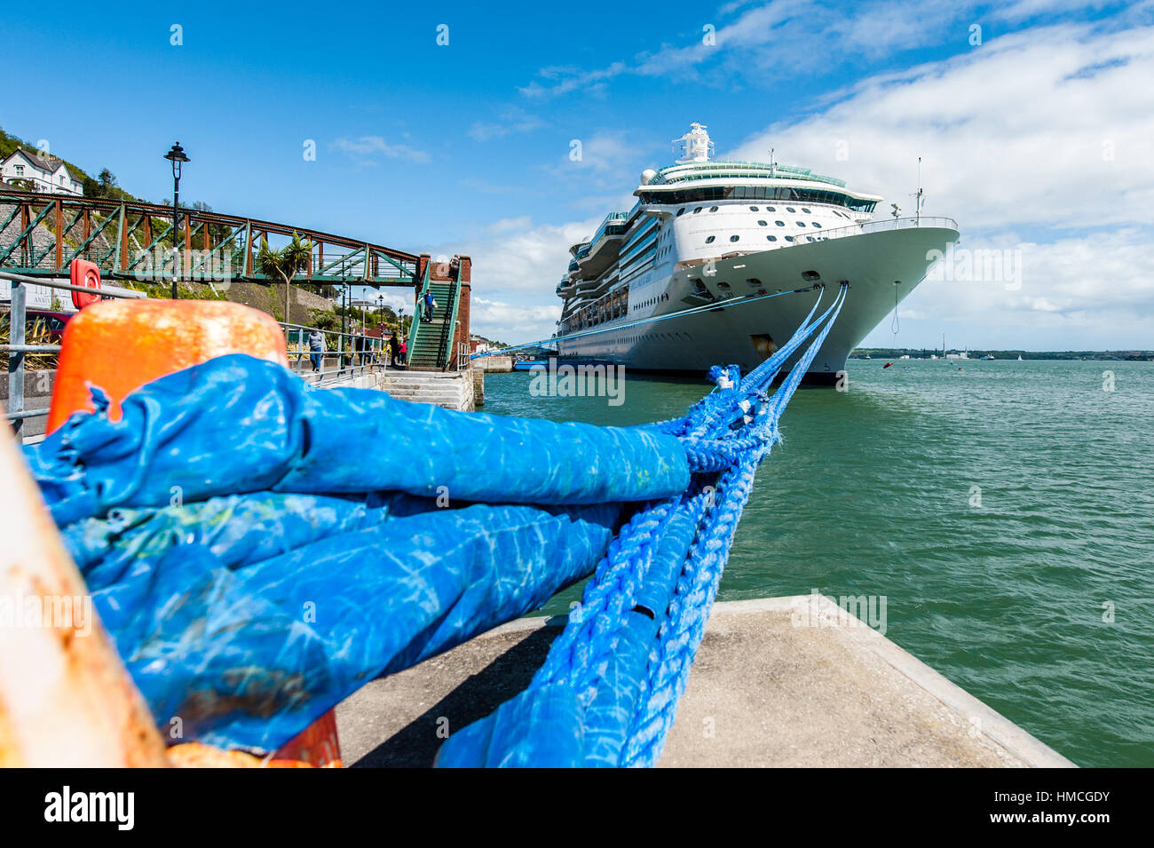 Luxury cruise liner Brilliance of the Seas moored at Cobh, Ireland on a summers day with copy space. Stock Photo
