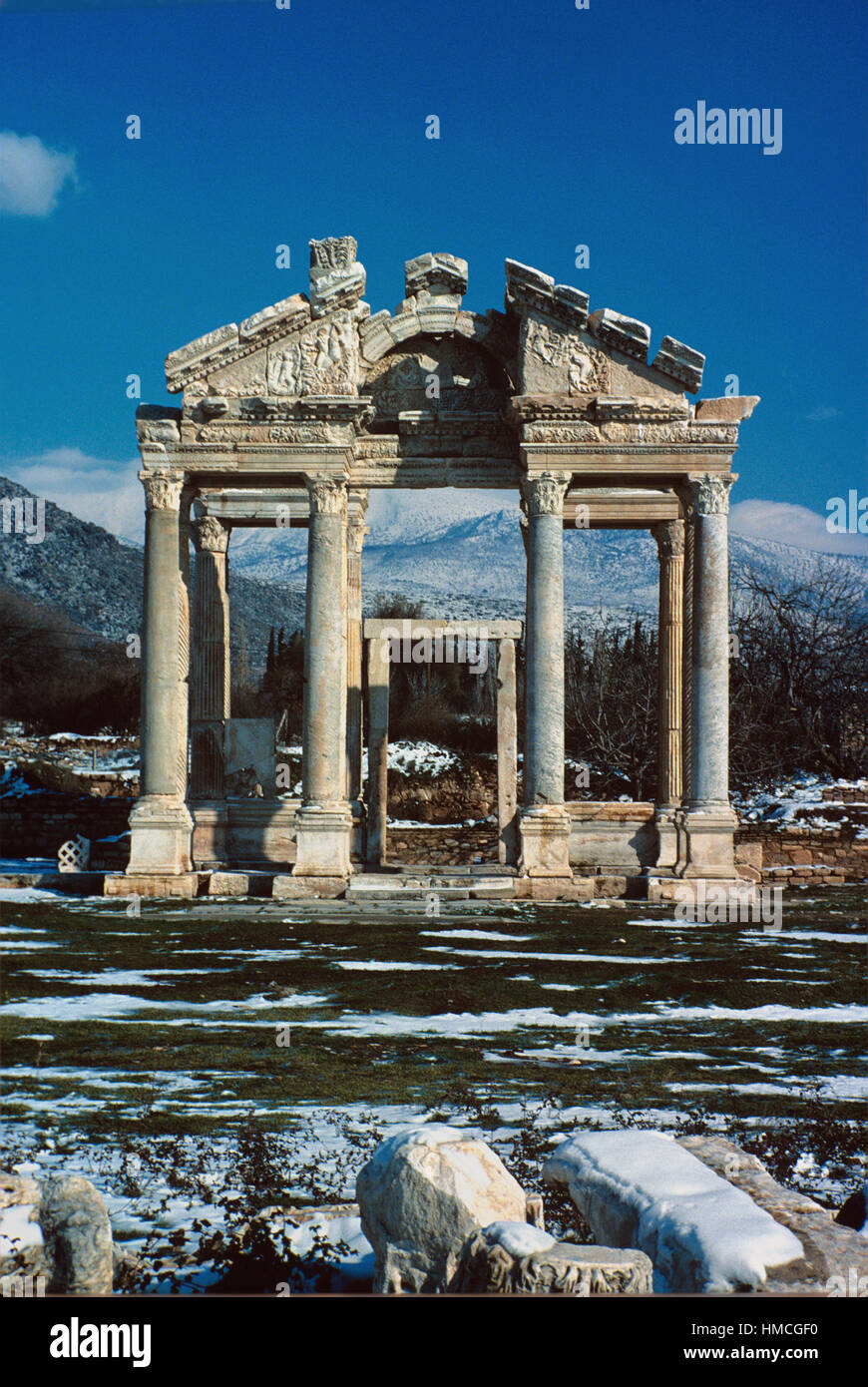 The Monumental Gateway or Tetrapylon (AD 200) in the Ruins of the Ancient Greek City of Aphrodisias Turkey Stock Photo