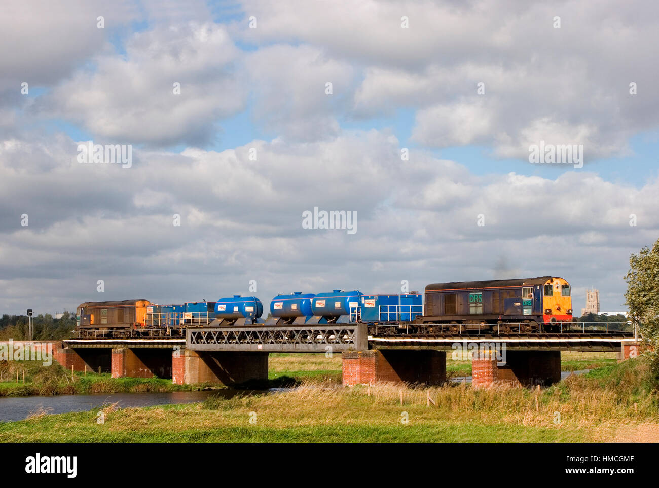 A pair of DRS class 20 locomotives working a rail head treatment train near Ely Dock Junction. 7th October 2006. Stock Photo