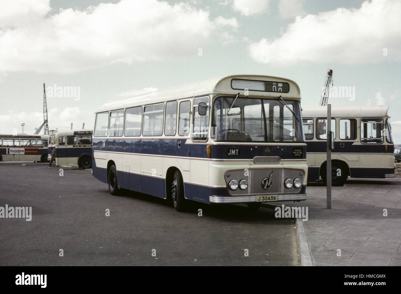 Jersey, Channel Islands - 1973: Vintage image of bus in St Helier, Jersey.  Jersey Motor Transport 46 Fd R192 (registration J30456). Stock Photo