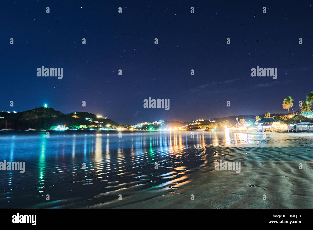 sea bay with night lights  and stars in nicaragua san juan Stock Photo