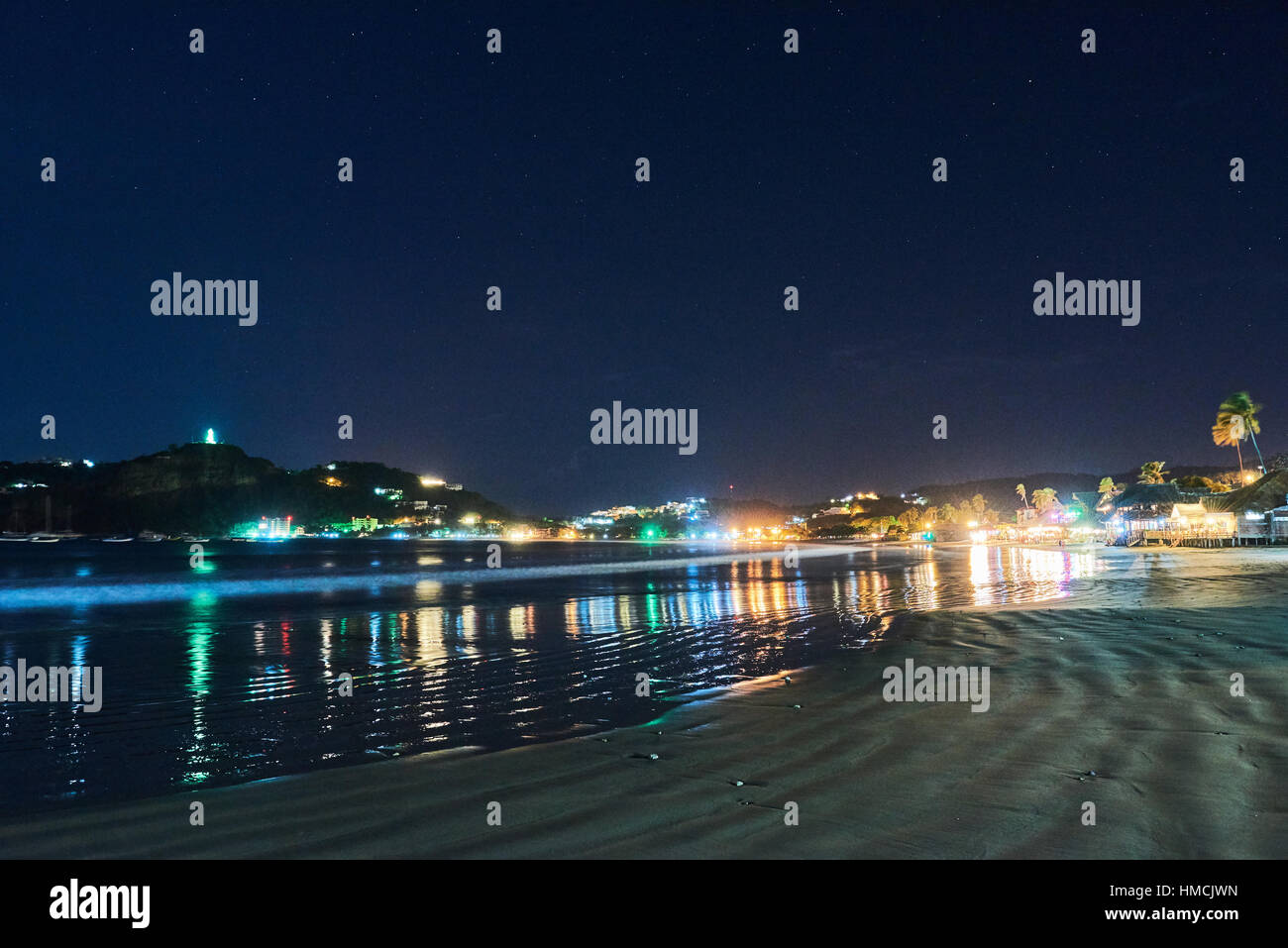 san juan del sur bay at night illuminated Stock Photo