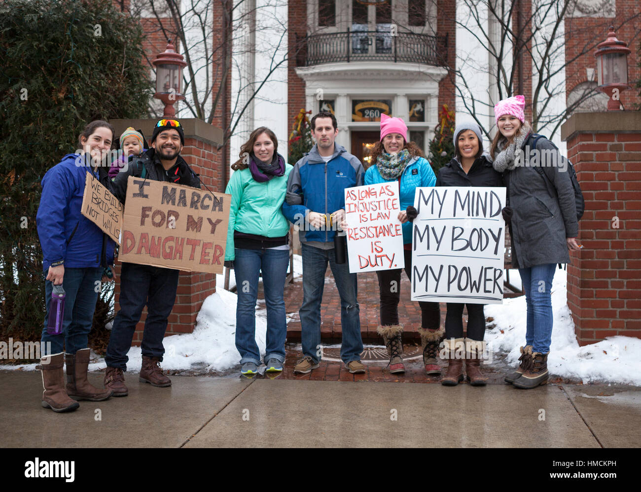 Participants in the Women's March in St. Paul, Minnesota on January 21, 2017. Stock Photo