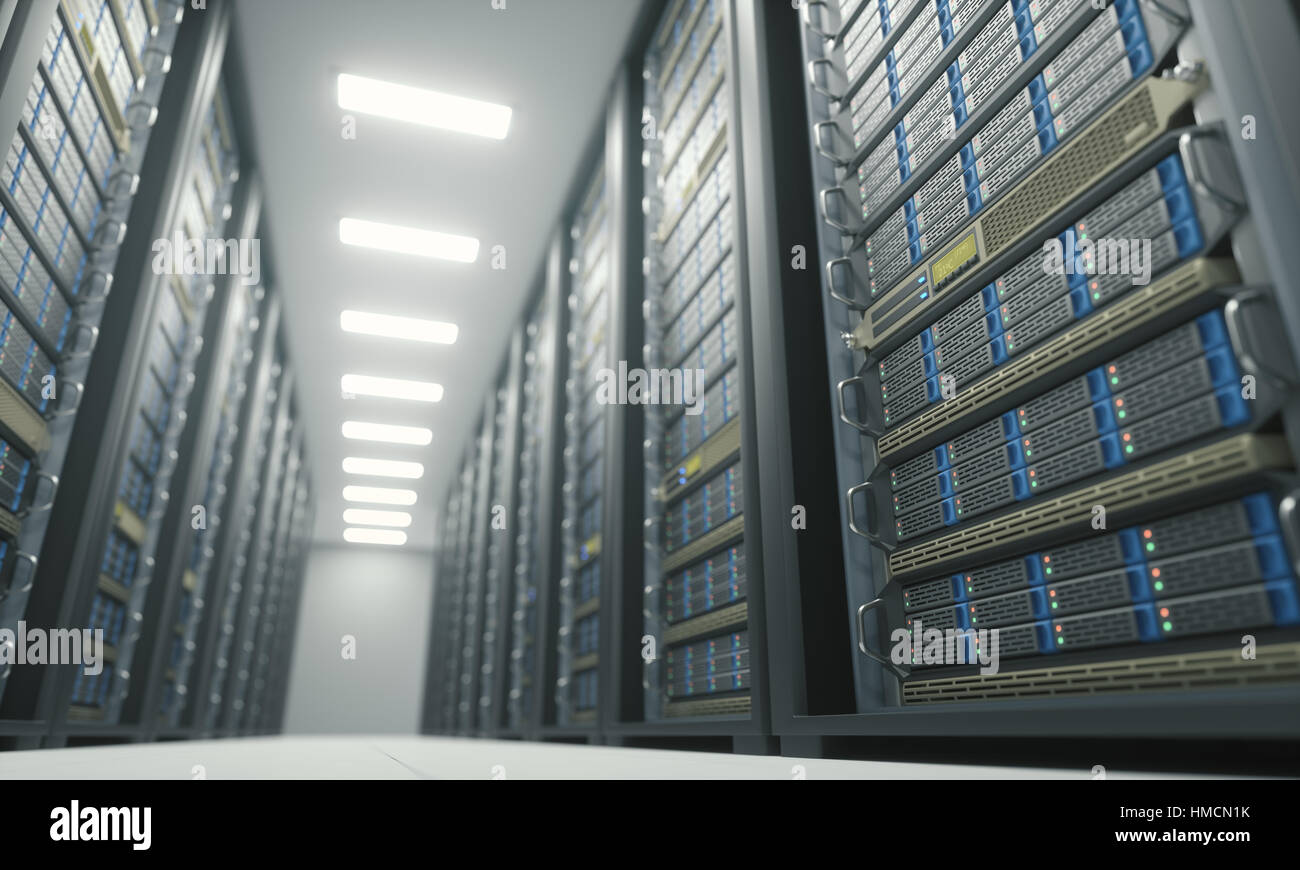 3D illustration, server room in an air-conditioned environment. Stock Photo