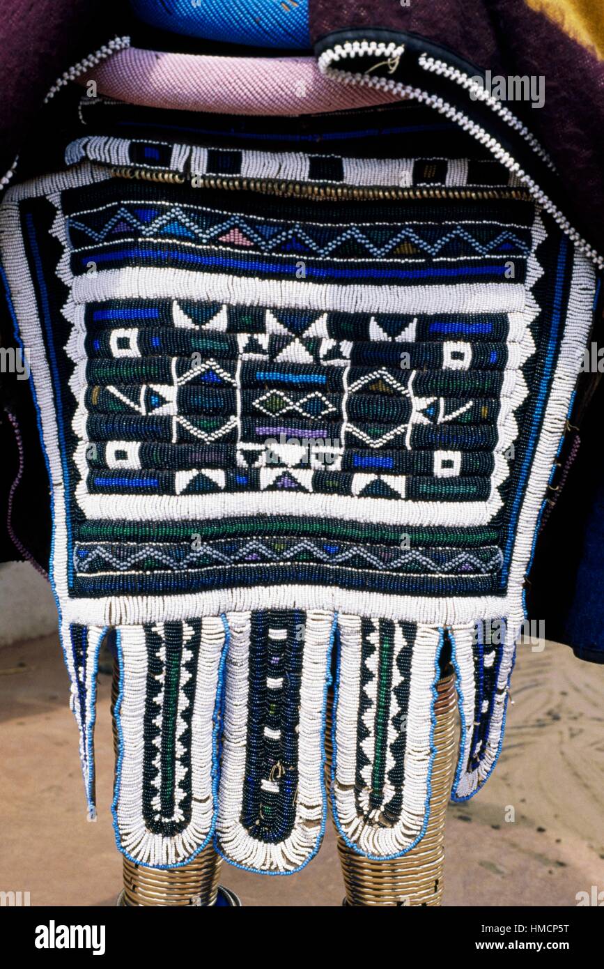 Mapoto, traditional handmade apron, Ndebele village, Botshabelo township, Transvaal, South Africa. Stock Photo